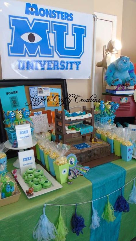 Monster university Birthday Party Ideas | Photo 9 of 11 | Catch My Party Monsters University Party Ideas, Monster’s Inc Birthday Party, Monsters Inc Dessert Table, Monster Ink Party, Monsters Inc Second Birthday, Monster Ink Birthday Party Ideas, Monsters Inc Party Ideas, Monster Inc Party Ideas, Monsters University Birthday Party Ideas