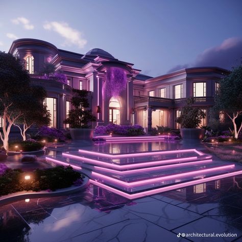 Futuristic Mansion, Purple Interior Design, Dream House Mansions, Mansion Exterior, Interior Design Principles, Cool Room Designs, Luxury Houses Mansions, Industrial Kitchen Design, Dream Life House