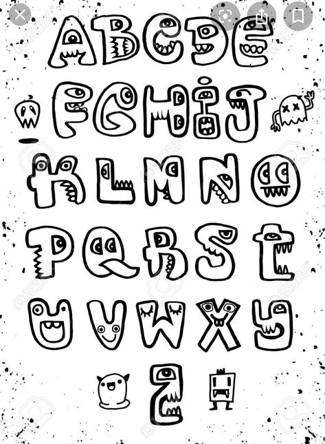 Halloween Calligraphy, Monster Alphabet, Cute Fonts Alphabet, Doodle Art Posters, Abc Font, Doodle Font, Doodle Art Letters, Monster Coloring Pages, Hand Drawn Fonts