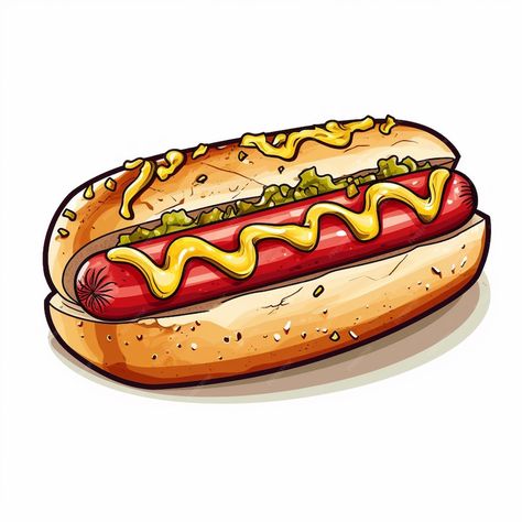 Vector Food Illustration, Sandwich Design, American Hot Dogs, Cute Cartoon Food, Bread Sandwich, Jobs In Art, American Dog, Vector Food, Food Stickers