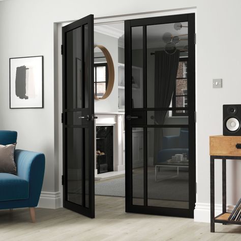 Door Partition, Industrial Doors, Crittal Doors, Black Interior Door, Internal Glass Doors, Internal Door, Glass Doors Interior, Indoor Doors, Tinted Glass