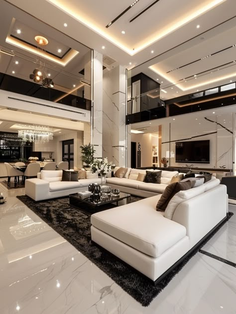 Entrance Decoration, High Ceiling Living Room, Black And White Living Room, House Interior Design Styles, Sunken Living Room, Home Entrance, Luxury Homes Dream Houses, Dream House Interior, Design Your Dream House