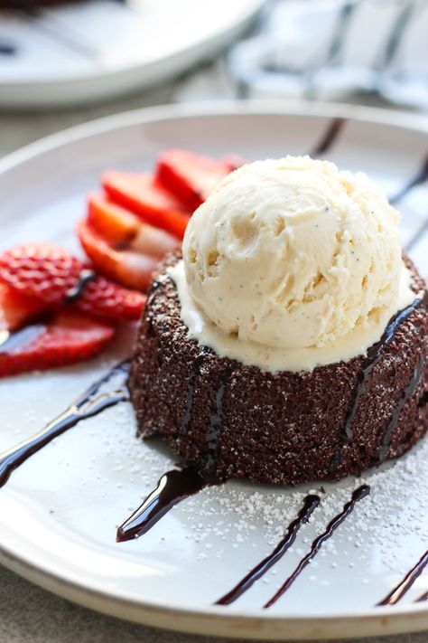 Molten Chocolate Lava Cake - An elegant and delicious dessert that is perfect for Valentine's Day, or any day! Warm, rich, decadent chocolate cake with a gooey lava filling in the middle, topped with vanilla ice cream. #lavacake #chocolate #cake #molten #chocolatecake #dessert #sweets #Valentines #ValentinesDay #recipe #joyousapron Chocolate Lava Cake Recipe, Cake And Ice Cream, Gooey Cake, Molten Chocolate Lava Cake, Lava Cake Recipes, Molten Lava Cakes, Molten Chocolate, Cake Chocolat, Decadent Chocolate Cake