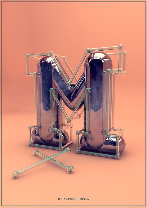 3D Typography by Alexis Persani | Daily design inspiration for creatives | Inspiration Grid 3d Typography Design, Creative Alphabet, The Letter M, 3d Type, Restaurant Logo, 3d Typography, Creative Typography, 3d Artwork, 3d Texture