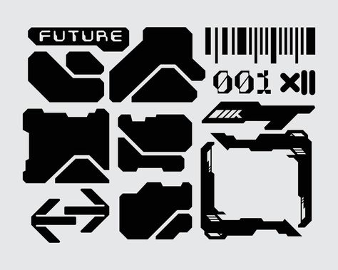 HUD futuristic frame border game swag elements pack panel cyber sci-fi, icon symbol cyberpunk interface editable Sci Fi Icons, Futuristic Wasteland, Sci Fi Graphic Design, Cyberpunk Png, Futuristic Typography Design, Cyberpunk Vector, Cyberpunk Icons, Cyberpunk Elements, Gaming Elements