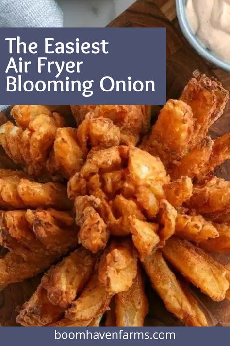 Air Fryer Onion Blossom, Air Fryer Blooming Onion Recipe, Air Fryer Blooming Onion, Blooming Onion Recipe, Baked Blooming Onion, Blooming Onion Sauce, Deep Fryer Recipes, Blooming Onion Recipes, Onion Petals