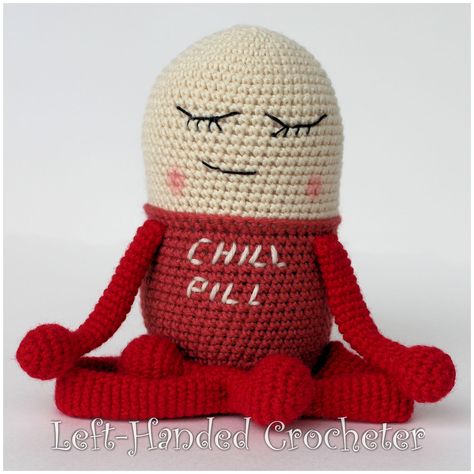 Crochet Chill Pill Free Pattern, Chill Pill Crochet Pattern, Crochet Squishies, Crochet Medical, Crochet Blouses, Small Bunny, Knitting Machine Patterns, Crochet Humor, Stylish Crochet