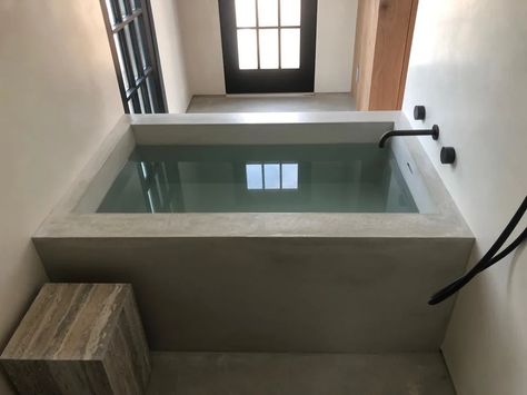 Concrete Bathtub by Michael Karmody | Wescover Water Fixtures Cement Bathtub, Concrete Bathtub, Concrete Bath, Home Spa Room, Built In Bathtub, Indoor Outdoor Bathroom, Diy Bathtub, House Roof Design, Concrete Bathroom