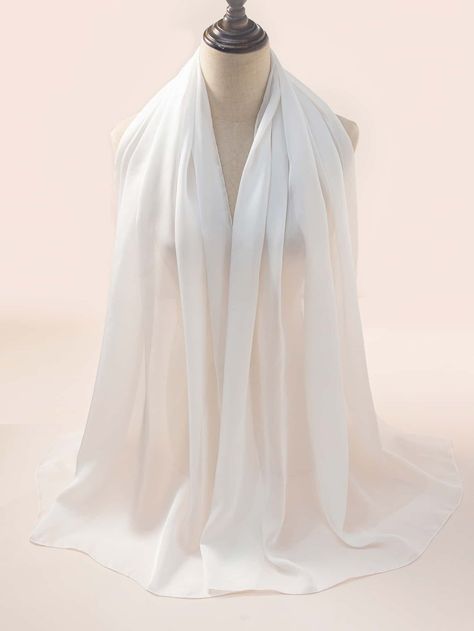 Rose Minimalist, Church Outfit Ideas, Women Bandana, White Stole, Print Scarf Design, White Silk Scarf, Plain Scarves, White Veils, White Shawl