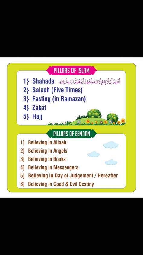 5 Pillars Of Islam For Kids, 6 Pillars Of Iman, 5 Pillars Of Islam, Islamic Parenting, Islamic Lessons, Islamic Activities, Muslim Parenting, Islamic Image, Quran Journal