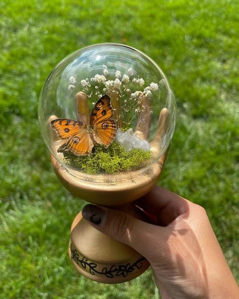 Emily on Instagram: "So I have been learning & prepping for this for quite some time & I am SO excited to share that I have created my first ever butterfly dome!!😊🦋 this has been such a learning process and I have always admired entomology art and even collect it myself but never thought I was capable of making something like this myself. I have a lot of ideas and fun things in store and I’m so eager to start this new journey in my artwork! ✨🌷🌻 #entomology #entomologyart #butterfly #butterfl Butterfly Dome Display, Butterfly Dome, Cloche Ideas, Pinterest Mom, Entomology Art, Taxidermy Decor, Taxidermy Display, Cottage Core Art, Framed Butterfly