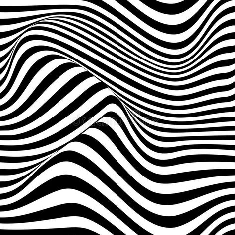 Abstract vector seamless op art pattern with waving curling lines. Monochrome graphic black and white ornament. Striped repeating texture vector illustration Op Art Black And White, Black And White Lines Pattern, Line Graphic Pattern, Black And White Graphic Art, Bridget Riley Op Art, Black And White Waves, Black And White Texture, Graphic Black And White, Optical Illusion Drawing