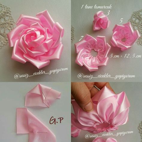 Diy Beautiful Ribbon Rose 20F Satin Flowers Diy, Ribbon Flowers Diy, Diy Lace Ribbon Flowers, Kanzashi Tutorial, Ribbon Flower Tutorial, Diy Ribbon Flowers, Diy Hair Accessories Ribbon, Diy Flores, Ribbon Embroidery Tutorial