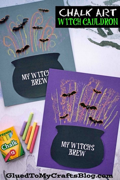 #gluedtomycrafts What will you create this Halloween season with your child? Hopefully you will consider our latest Chalk Art Witch Cauldron kid craft idea! It's simply scary-good craft fun! Enjoy brewing up your own witch's brew with just paper, chalk and some "batty" friends! Halloween Lesson Plans, Halloween Crafts Preschool, Halloween Sensory, Halloween Kindergarten, Witch Cauldron, Art Witch, October Crafts, Fall Arts And Crafts, Halloween Classroom