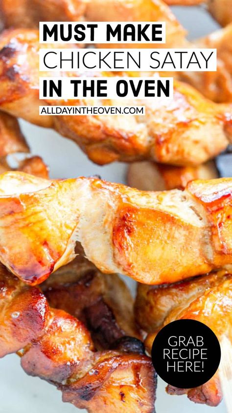 Chicken satay in a white bowl Oven Baked Dinner Recipes, Oven Easy Recipes, Chicken Breast Oven, Satay Recipe, Oven Ideas, The Best Dinner Recipes, Baked Dinner Recipes, Oven Chicken Recipes, Baked Dinner