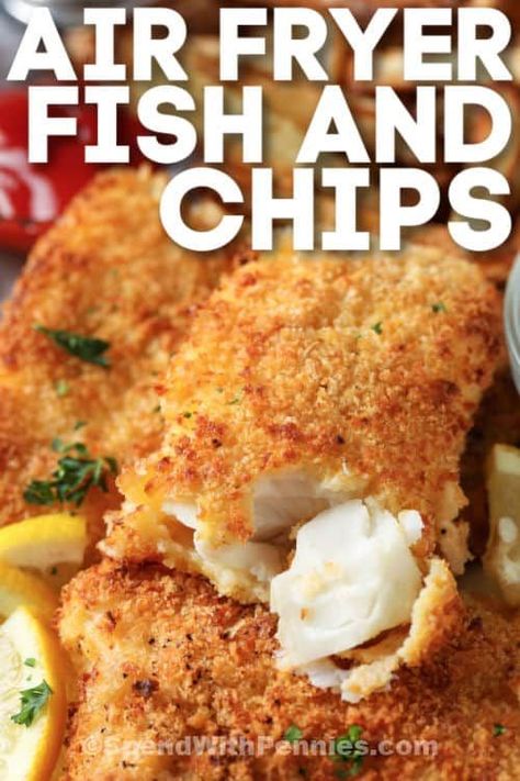 Air Fryer Fish And Chips, Breaded Fish, Air Fried Fish, Air Fryer Fish Recipes, New Air Fryer Recipes, Air Fryer Recipes Snacks, Recipes Salmon, Air Fryer Fish, Air Fryer Cooking Times