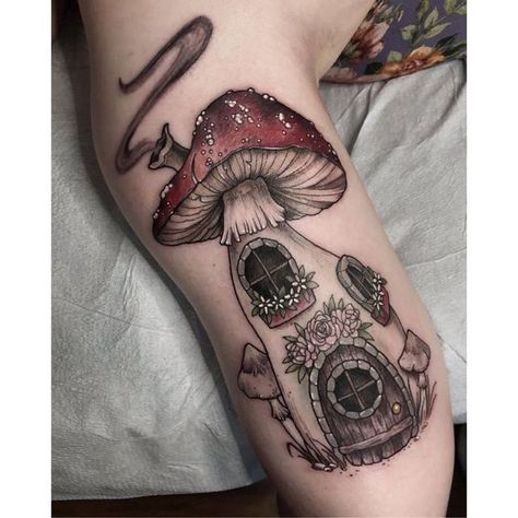 Mushroom Tattoo Ideas, Nature Tattoo Ideas, Canadian Tattoo, Shoulder Tats, House Tattoo, Mushroom Tattoo, Tattoo Filler, Bunny Tattoos, Mushroom Tattoos