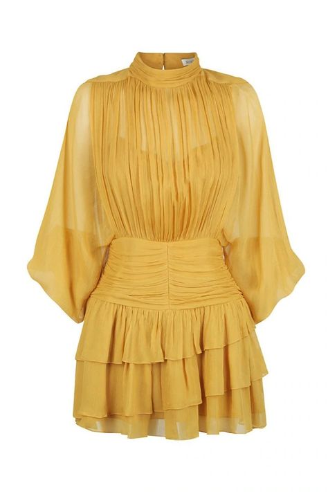 Iris Pin Tuck Frill Midi Dress | Saffron | Dresses | Shona Joy – Shona Joy International Ruched Mini Dress, Chiffon Mini Dress, Shona Joy, Fashionista Clothes, Modest Fashion Outfits, Sheer Chiffon, Midi Maxi Dress, Fancy Outfits, Long Sleeve Mini