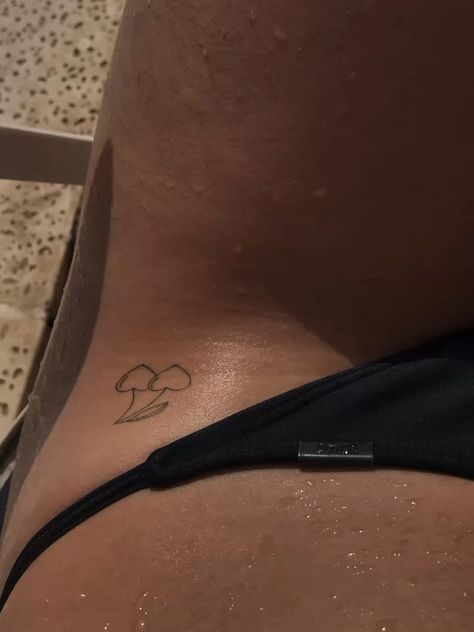 Cute Placement For Small Tattoos, Heart Cherries Tattoo, Small Hidden Tattoos Placement, Cherry Hip Tattoo, Cherry Tattoo Placement, Ibiza Tattoo Ideas, Heart Cherry Tattoo, Cherry Tattoo Ideas, Small Cherry Tattoo