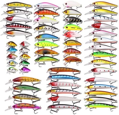 Aneew Bulk 56pcs Topwater Minnow Bass Fishing Lures Kit Swimming Crankbaits Trout Pike Salmon Musky Perch Treble Hook for Freshwater Saltwater, Lure Kits - Amazon Canada Fishing Lures Art, Homemade Fishing Lures, Bass Fishing Lures, Bass Lures, Lure Making, Treble Hook, Ocean Fishing, Fishing Supplies, Beach Fishing