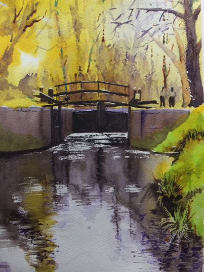 Lock Gates, Basingstoke Canal - Surrey Art Gallery - Painting by Woking Surrey Artist David Harmer, Pirbright Art Group & Woking Society Of Arts Canal Boat, Boat Painting, Art Folder, Art Theme, Gcse Art, Painting Art Projects, Art Club, Watercolor Artist, Watercolour Painting