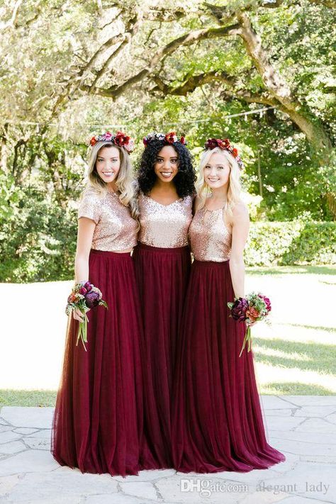 Two Tone Rose Gold Burgundy Country Bridesmaid Dresses Custom Make Long Junior Maid Of Honor Wedding Party Guest Dress Cheap Plus Size Wedding Dresses And Bridesmaids Dresses Wedding Dresses Bridesmaid Dresses From Alegant_lady, $75.51| DHgate.Com Bridesmaid Dresses Fitted, Two Piece Bridesmaid Dresses, Country Bridesmaid, Country Bridesmaid Dresses, Bridesmaid Separates, Short Sleeve Bridesmaid Dress, Bridesmaid Tops, Backless Bridesmaid Dress, Dresses Fitted