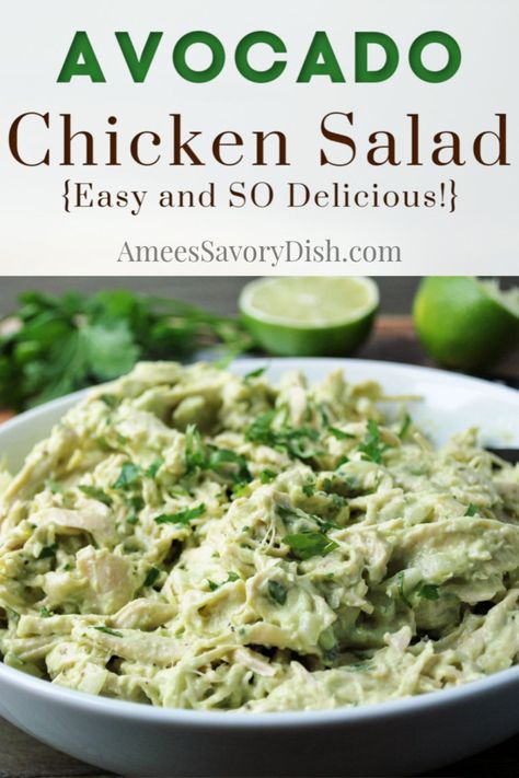 Guacamole meets chicken in this mouthwatering avocado chicken salad. This twist on chicken salad is made with fresh cilantro, lime, avocados, and sour cream. Turkey Avocado Salad, Healthy Chicken Avocado Salad, Chicken Avocado Tostadas, Guacamole Chicken Salad, Chicken Salad With Avocado, Guacamole Chicken, Avocado Chicken Salad Recipe, Amazing Salads, 1000 Calorie