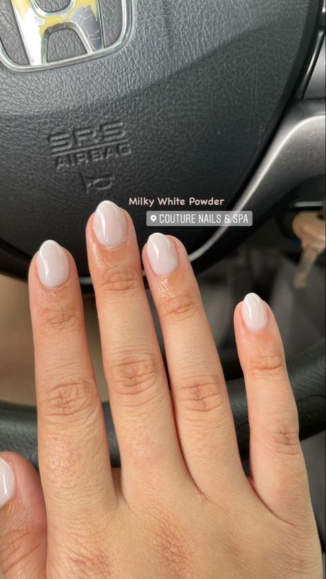 Short Rounded Neutral Nails, Short Dip With Tip Nails, Wedding Nails Simple Short, Acrylic On Natural Nails Short, Extremely Short Almond Nails, Rounded Wedding Nails, Short Acrylic Nails For Stubby Fingers, Dip Nails On Short Nails, Short Round Pearl Nails