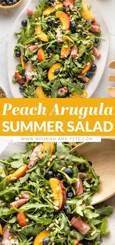 Peach Arugula Salad, Chicken Recipes Pasta, Great Salad Recipes, Arugula Recipes, Arugula Salad Recipes, Cottage Food, Fresh Summer Salad, Peach Salad, Dinner Party Summer