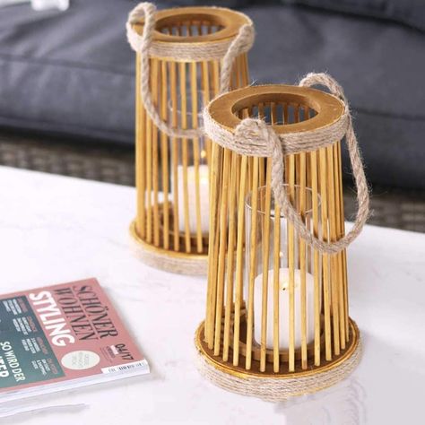 Basket Lampshade, Diy Bamboo, Bamboo Lantern, Rattan Material, Lantern Ideas, Modern Candle Holders, Christmas Fireplace Decor, Bamboo Crafts, Easy Diy Gifts