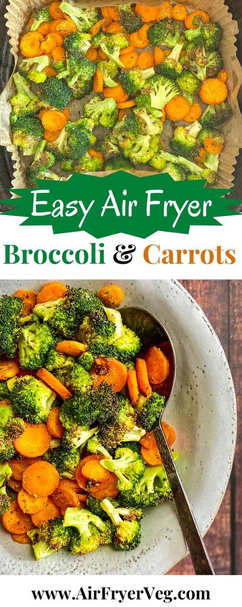 Air Fryer Broccoli and Carrots Carrots And Zucchini In Air Fryer, Airfried Veggie Recipes, Steamed Carrots And Broccoli, Air Fryer Carrots And Broccoli, Air Fryer Salad, Carrot And Broccoli Side Dish, Carrot Air Fryer Recipes, Broccoli Carrot Recipe, Broccoli And Carrots Side Dishes