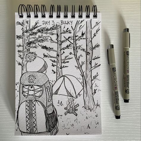 Inktober 2024 Backpack, Camp Inktober, Backpack Inktober, Inktober Ideas, October Art, Camping Adventure, Bagpack, Art Sketchbook, Art Sketches