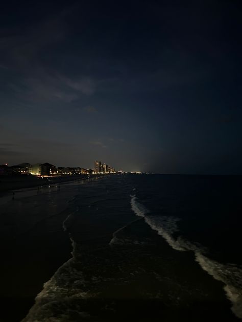 view from the pier down at the ocean at night. super pretty and aesthetic Pier At Night Aesthetic, Eggs And Soldiers, Ocean At Night, Port Huron, Coastal Cities, Night Aesthetic, Clean House, Travel