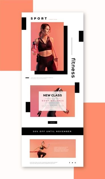 Fitness Newsletter Ideas, Fitness Email Design, Minimalist Email Design, Minimalist Fitness, Email Copywriting, Email Flyer, Mail Chimp Templates, Free Email Templates, Mail Newsletter