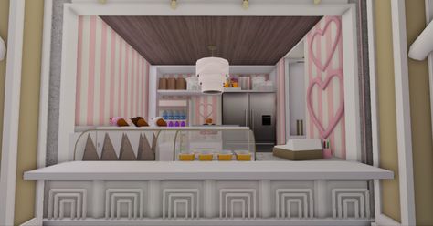 Donut Shop Bloxburg, Bloxburg Ice Cream Shop Ideas, Ice Cream Parlor Bloxburg, Bloxburg Ice Cream Shop, Bloxburg Town Layout Small Plot, Bloxburg Ids, Bloxburg Cafe, Bloxburg Layout, Bloxburg City