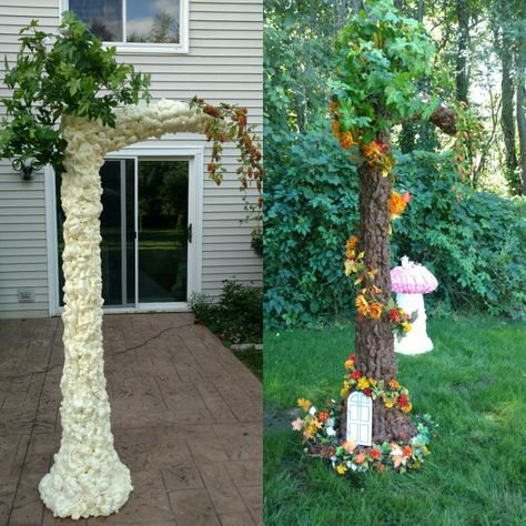 Spray Foam Garden Art, Spray Foam Tree Diy, Foam Tree Diy, Enchanted Forest Props Diy, Spray Foam Art Ideas, Diy Tree Prop, Spray Foam Tree, Foam Spray Crafts, Spray Foam Crafts Ideas