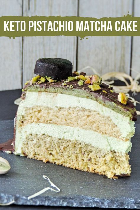 Pistachio Matcha Cake | My Sweet Keto #keto #ketogenic #lowcarb #ketocake #birthdaycake #birthday #matcha Pistachio Matcha, Keto Birthday, Keto Birthday Cake, Postres Keto, Matcha Green Tea Recipes, Keto Cakes, Keto Fitness, Keto Baking, Matcha Cake