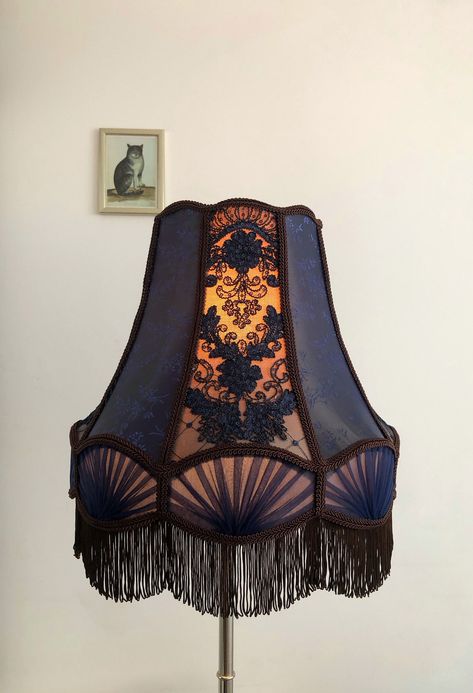 Lamp Shade Crafts, Dark Cabaret, Victorian Lampshades, Blue Lamp, Diy Lamp Shade, Fabric Lampshade, Diy Lamp, Bohemian Rhapsody, Handmade Fabric