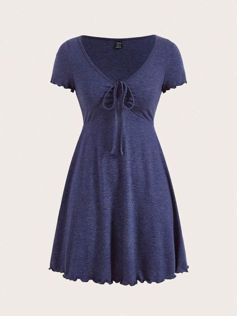 Navy Dress Casual, Knot Front Dress, Navy Blue Dress Casual, Mini Frock, Style Bleu, Front Knot Dress, Mini Robes, Navy Blue Dresses, Type A