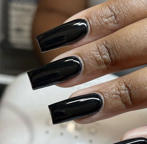 Black Plain Nails, Plain Black Nails, Black Square Nails, Gel Nails Shape, Plain Nails, Black Acrylic Nails, Hand Photo, Polygel Nails, Work Nails