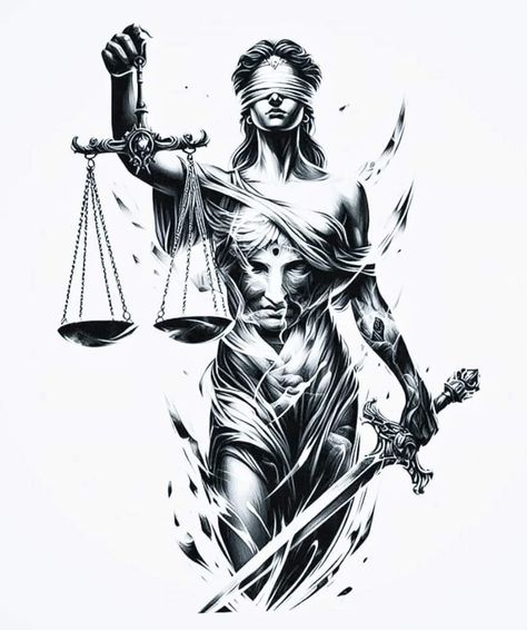 Tyche Goddess Tattoo, Themis Goddess Tattoo, Lady Of Justice Tattoo, Lady Justice Tattoo, Wing Tattoos On Back, Justice Tattoo, Art Inspired Tattoos, Karma Tattoo, Goddess Of Justice