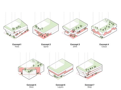 3XN proposes stacking village for its first high-rise in Toronto Podium Architecture, Podium Design, Urban Concept, Presentation Boards, Hotel Concept, Architecture Concept Diagram, Building Concept, Architecture Collage, Concept Diagram