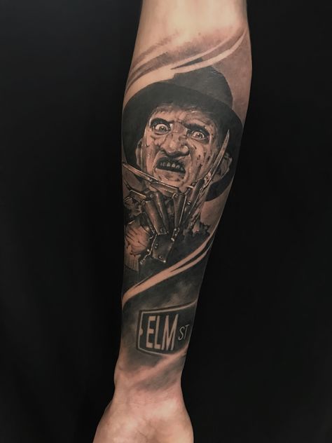 Freddy Krueger Tattoo Ideas, Freddy Krueger Tattoo Stencil, Freddie Kruger Tattoo, Tattoos Horror Movies, Art The Clown Terrifier Tattoo, Freddy Krueger Tattoo Design, Freddy Tattoo, Freddy Krueger Drawing, Tattoos Horror