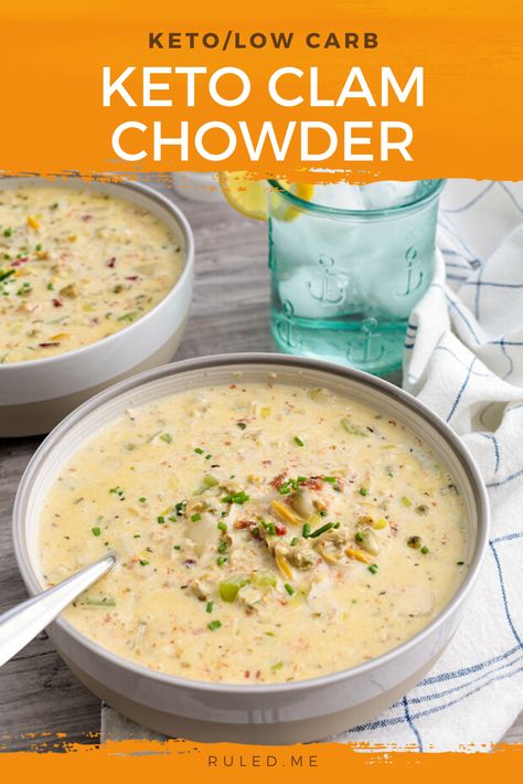 New England clam chowder belongs in a soup category of its own. So creamy and comforting, there is nothing like good clam chowder. However, after taking a closer look, you'll often find high-carb veggies and all-purpose flour lurking in every spoonful. These two ingredients turn what could be a keto-friendly staple into a carb-laden soup.  It’s time to flip the script on clam chowder by making it both healthy and satisfying with one simple keto recipe. #ketomeals #ketosoup #ketorecipes Keto Clam Chowder, New England Clam Chowder, Low Carb Soup Recipes, Lost 50 Pounds, Simple Keto, Low Carb Diets, Low Carb Soup, Clam Chowder, High Carb