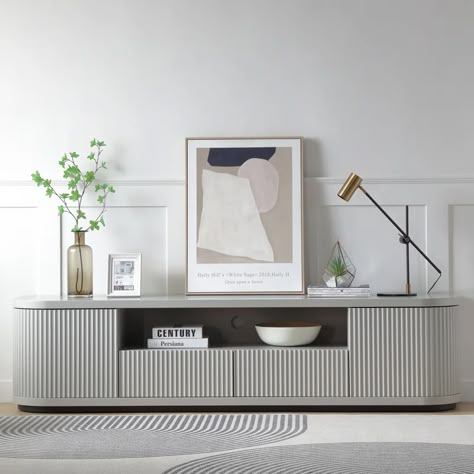 10 TV Console Inspiration Unique Designs to Spark Your Creativity tv console decorating simple Modern Accent Cabinet, Tv Console Decorating Modern, Art Deco Tv Stand, Apartment Furnishing, Tv Console Decor, Media Stands, Ny House, Retro Tv Stand, Grey Tv Stand