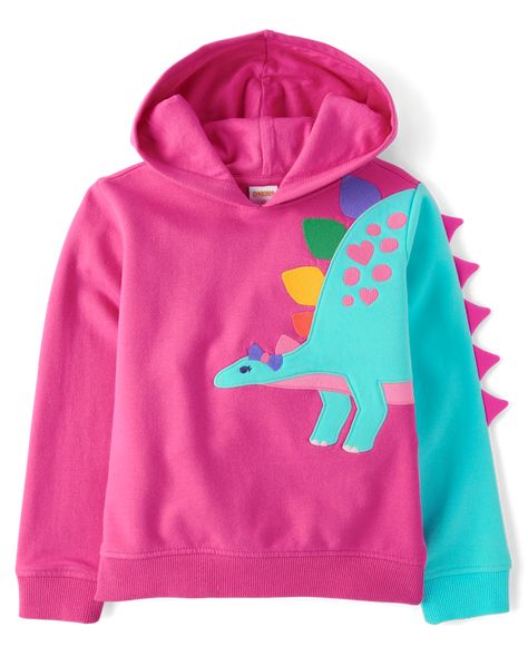 FABRICATION: 56% cotton fleece/40% polyester/4% spandex body, 97% rib-knit cotton/3% spandex cuffs, 100% cotton jersey hood lining, 100% recycled polyester fill, imported DESIGN: Attached hood, long sleeves, rib-knit cuffs and hem FEATURES: Dino graphic with 3D dino spikes We're making a difference! We've proudly partnered with Better Cotton to improve cotton farming globally. When you buy cotton styles from us, you're helping to support sustainable cotton farming. Learn more at bettercotton.org Kids School Clothes, Hoodie Purple, Gymboree Girl, Leggings Shorts, Cotton Farming, School Clothes, Fashion Hoodies, Making A Difference, Cotton Fleece