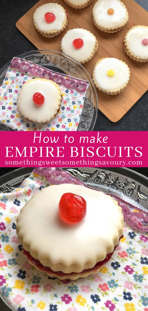 Empire Biscuits Recipe, Empire Biscuits Scottish, Empire Cookies Recipe, Scottish Tea Party, Short Bread Biscuit Recipe Easy, Scottish Desserts Traditional, Tea Biscuits Recipes, Scottish Cakes, Empire Biscuit Recipe