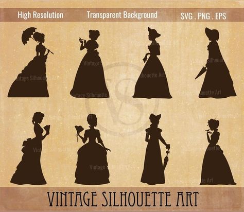 This is a bundle of vintage women silhouettes holding umbrella, a fan and a mirror. Vintage Woman Aesthetic, Woman With Umbrella, Umbrella Vintage, Shadow Silhouette, Woman Aesthetic, Fashion Silhouette, Vintage Woman, Vintage Silhouette, Clip Art Vintage