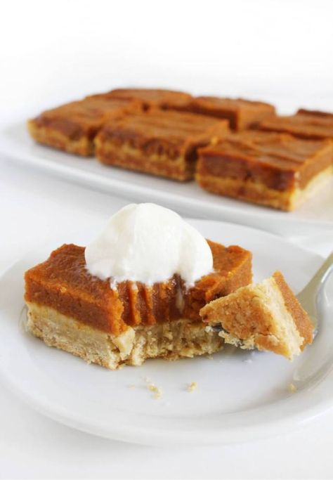 From Scratch Pumpkin Pie, Gluten Free Pumpkin Pie Bars, Vegan Pumpkin Pie Bars, Dessert For A Crowd, Pumpkin Pie Bars Recipe, Pumpkin Filling, Gluten Free Pumpkin Pie, Gluten Free Shortbread, Pie Bar Recipes