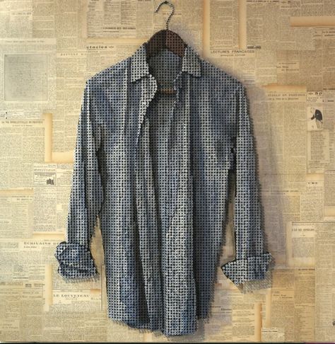 Artist Andrew Myers made a 4 foot by 4 foot sculpture of a men's dress shirt. It consists of 6,500 screws. Via www.mymodernmet.com. Screw Art, Andrew Myers, 3d Portrait, Hybrid Art, Artist Portrait, Sculpture Inspiration, Modern Metropolis, Unique Shirt, Easy Home Decor